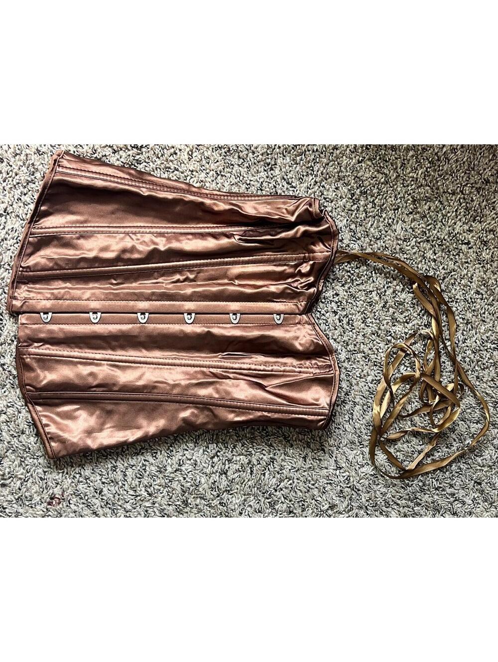 Brown Satin Corset with Lace-Up Detail Size Medium